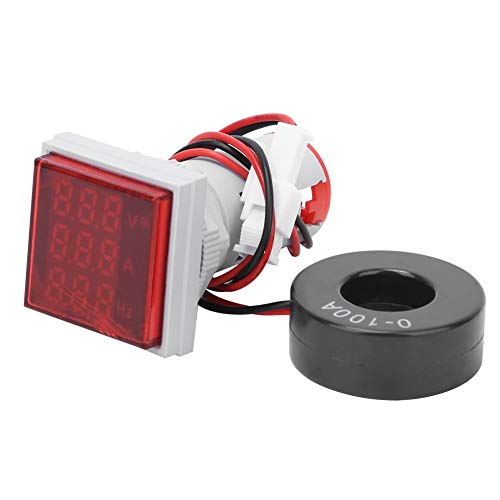 Wechselspannungs-Strommessgerät, Wechselstrom 60-500 V 0-100 A 20-75 Hz Frequenzmesser Multifunktions-Energie-Energie-Panel-Messgerät LCD-Digitalanzeige Amperemeter Voltmeter(rot)