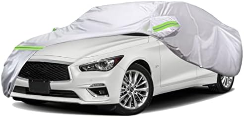 TUCAREST 6-Layers Premium Full Automobile Cowl Exhausting Shell Zipper Design Waterproof All Climate Weatherproof UV Solar Safety Snow Mud Storm Resistant Out of doors with Straps ( Match for Sedan 178″- 189″ )