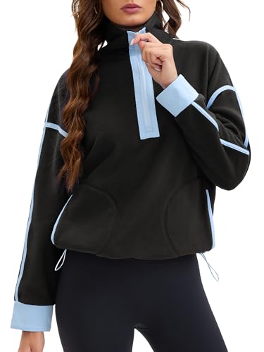 Fleece Pullover for Women Half Zip Sweatshirt Oversized Jacket with Pockets Warm Fuzzy Sweater Fall Fashion