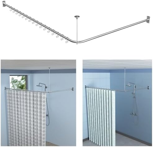 KULACO Shower Curtain Rail L Shape, Adjustable Shower Curtain Angle Rods Made of SUS304 ...