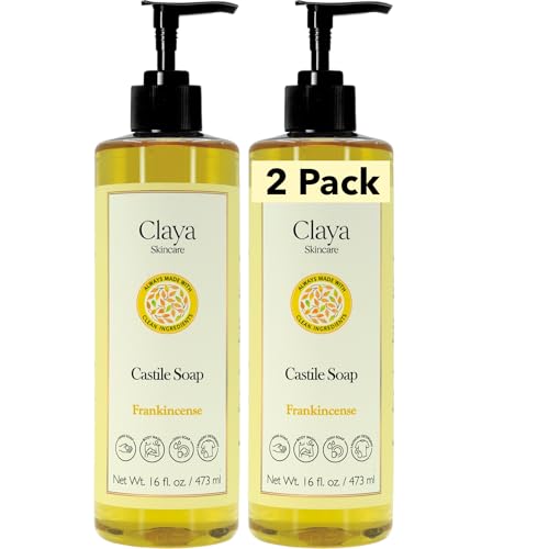 Image of Claya Frankincense Liquid Castile Soap - Organic Ingredients, Biodegradable, Aromatic with Citrus and Spice, Gentle for Skin (2 Pack of 16 fl oz Pump Cap)