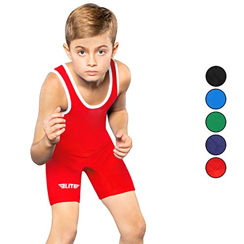 Elite Sports Kids Wrestling Youth Singlet, Standard Boys Wrestling Singlets (Red, Large)