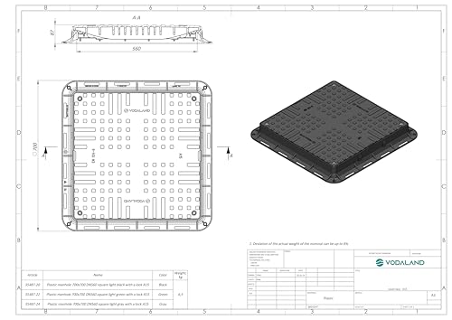 Miniatura 6 de Tapa Con Marco Vodaland 60x60 De Plástico Negro - Clase De Carga A15 Para Arquetas De Pvc, Pozos Y Alcantarillas - Tapa Cuadrada Para Registro Y Alcantarillado