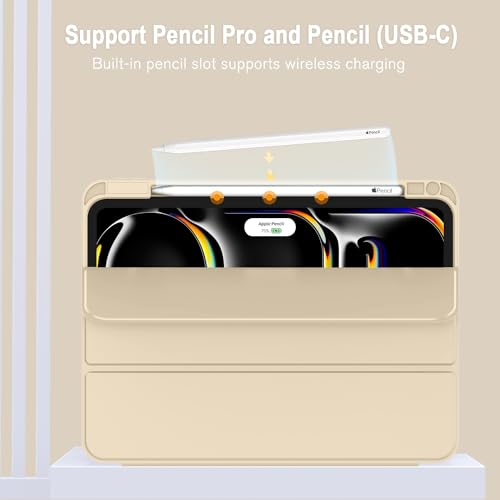 Image of ZryXal New iPad Pro 13 Inch Case (M5) 2025 / (M4) 2024 with Pencil Holder, Smart iPad Case [Support Pencil Pro and Pencil (USB-C)], Support Touch ID and Auto Wake /Sleep (Champagne Gold)