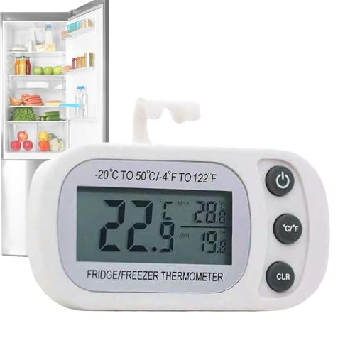 Refrigerator Temperature Gauge - Waterproof Digital Freezer Temperature Meter - Max/Min Record Function, Temperature Gauge with Large LCD Screen