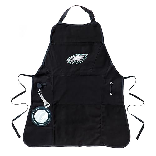 Team Sports America NFL Philadelphia Eagles Grill Chef Aprons for Men and Women with Pockets Adjustable Straps Bottle Opener and Insulated Beverage Holder Cooking Kitchen Apron