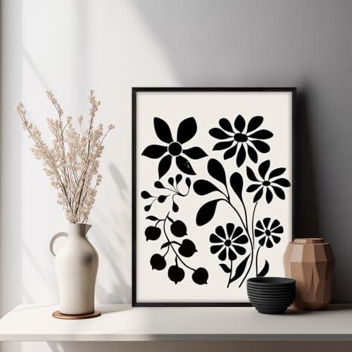 SERIMINO Black and White Wall Art Framed Bedroom Decor Aesthetic, Botanical Floral Canvas Wall Art for Living Room Boho, Set of 3 Flower Market Prints Farmhouse Wall Decor,12 x16 inch