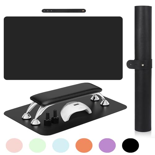 SHIMIDO Nail Art Table Mat, Premium Soft Microfiber Leather Hand Rest Mat, Black