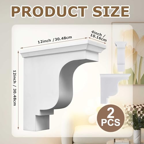 Image of Briwooody 2 Pcs Unfinished Paintable Corbels Bracket for Doorway Countertop Home Cabinet Bookshelves Furniture Support PU (4 1 /8 W X 10 1 /2 D X 10 1 /2 Inch H,Classical Style)