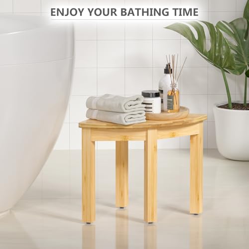 Domax Bamboo Corner Shower Foot Rest - Shower Stool for Shaving Legs 12 inch Non-Slip Waterproof Small Corner Shower Bench for Inside Shower Bathroom Bath Seat Spa Foot Rest Shaving Stool, Natural