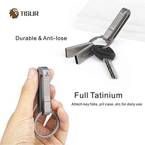 TISUR Belt Loop Keychain Clip, Titanium Key Holder with detachable black Ti key ring for duty belt, Lanyards, ID Badges Holder, Gifts for Men Women