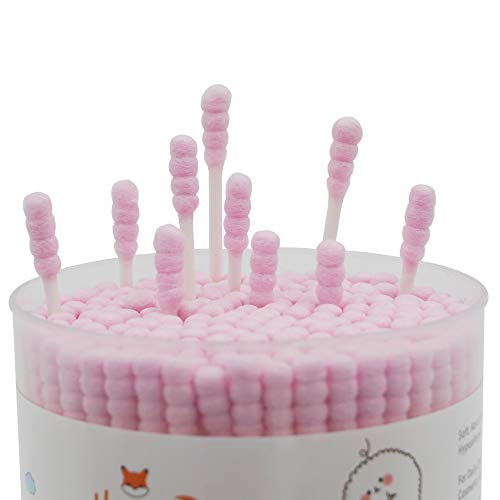 Image of Pink Cotton Swabs Spiral - 400 Count Organic Cotton Buds Double Side Tightly Wrapped Cotton Tips Paper Stick Soft Gentle Lint-Free Cruelty-Free, Round & Spiral (Pink)