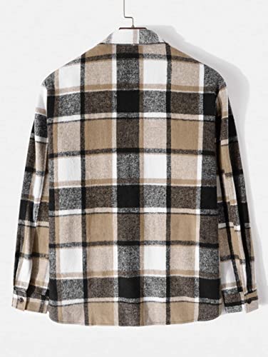 ZAFUL Men's Unisex Plaid Shirt Casual Flannel Jacket Button Down Long Sleeve Pocket Shirt Tops Coat Outwear3