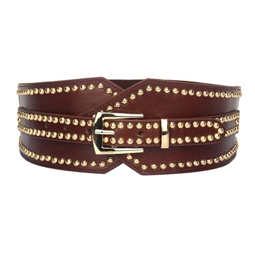 Women Elastic Wide Punk Style Studded Belt PU Leather Rivet Cinch Waist Belt