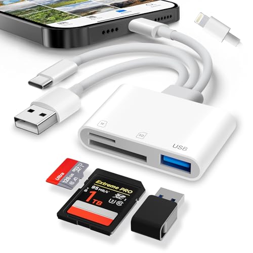 Dalimee 3-Port SD Card Reader for iPhone with Lightning/USB-C/USB-A Connectors Memory Card Reader with SD Micro SD and USB Slots Digital Camera Adapter for iPhone iPad MacBook Android etc