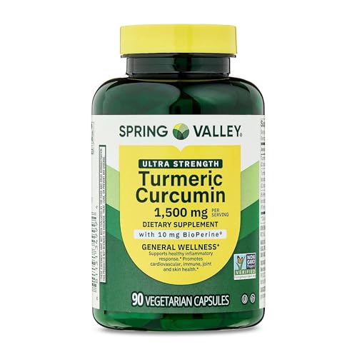 Spring Valley Turmeric Curcumin Supplement Ultra Strength 1 500 mg 90 Vegetarian Capsules Supports Joint & General Wellness (Packaging May Vary)