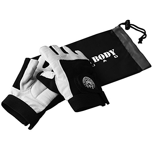 Elite Body Squad Weight Lifting Gym Gloves Exercise Fitness Training Glove With White Leather Grip For Men Or Women - Size Medium - 8