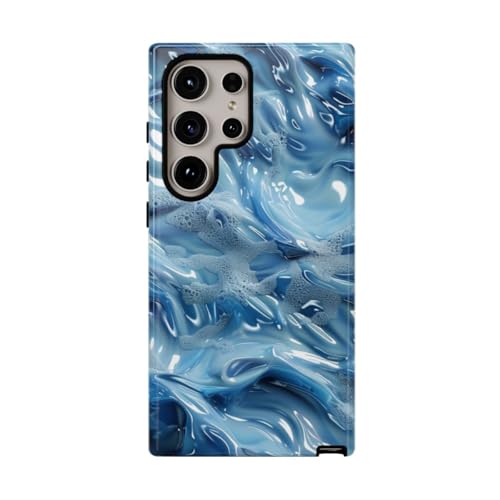 Coque Samsung S24 Ultra motif vagues bleues rigide et brillante