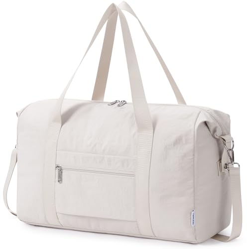Narwey Cabin Bag 45x36x20 New Easyjet Foldable Weekend Overnight Bags for Women and Men Lightweight Travel Duffel Bag Carry on Hand Luggage Bag for Essentials 25L (Beige)