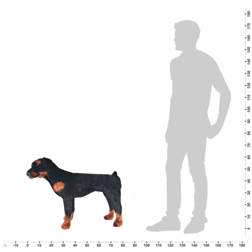 Rottweiler - Peluche de perro de pie en negro y marrón XXL, 79 x 60 cm, para habitación infantil y regalo, peluche suave para acurrucarse y consolar