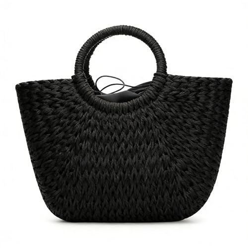 Image of YYW Straw Bags for Women,Hand-woven Straw Large Bag Round Handle Ring Tote Retro Summer Beach Rattan bag