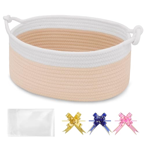 Image of Small Empty Gift Basket with Bag & Ribbons, White & Beige