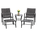 JY QAQA Patio Conversation Sets PE Rattan Wicker Loveseat with Glass Coffee Table Ottoman Outdoor...