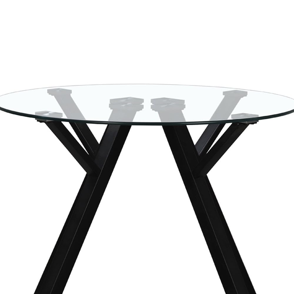 LOLAhome Mesa de Comedor Redonda Elsa para 6 Personas de 120 cm. Estructura Resistente de Metal Negro y Tablero de Cristal Templado. Diseño Ligero y contemporáneo.