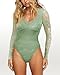 SAUNGKUAI Women's V Neck Lace Bodysuit Long Sleeve Bodysuits Double Lined Going Out Tops Y2K Trendy Thong Outfits Pistachio XXL