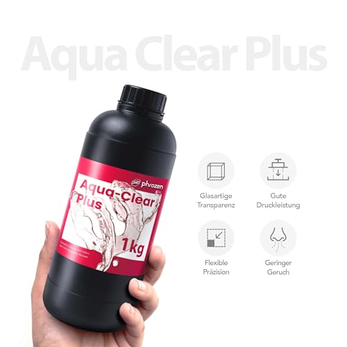 Phrozen Aqua-Clear Plus 3D Drucker Resin | Druck Harz für Phrozen Sonic Mini & Mighty | 405nm SLA/DLP/LCD 3D Printer Photopolymer UV Resin| Schneller Aushärtung, Dauerhaftigkeit - Transparent (1kg)