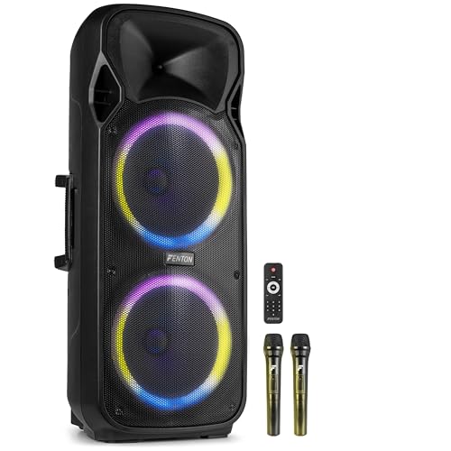 Fenton FT212LED MK2 Enceinte Soirée Bluetooth LEDs Bluetooth avec Batterie Intégrée - 1400 Watts, Micro UHF Inclus, Modes Lumineux, 2x12 Pouces, Une...