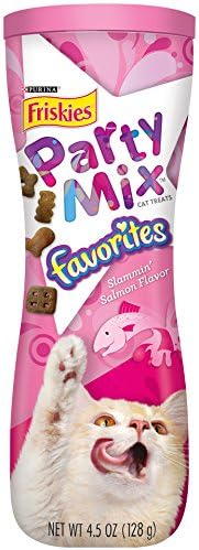 Friskies Party Mix Favorites, Slammin' Salmon Flavor, 4.5-Ounce Canister, Pack Of 10