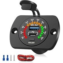 Linkstyle 12V USB Outlet, 30W PD USB C & 18W QC3.0 Ports Car Charger Socket with Color Voltmeter, Switch for RV Boat Truck