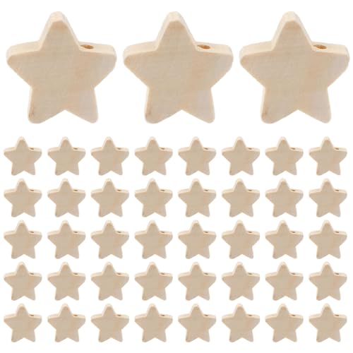 MAGICLULU Wooden Star Beads 0.79 Inch 2Cm DIY Beads Material for Jewelry Making Creative Craft Accessories for Bracelets Cards and Home Decoration