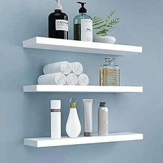 BHFOW White Floating Shelves for Wall,Invisible Wall Mounted Shelf Set of 3,White Shelves for Bathroom,Bedroom,Living Room and Kitchen Decoration Storage and Display.