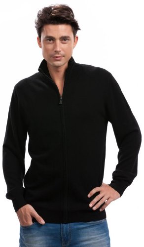 Citizen Cashmere Men Long Sleeve Cardigan Sweater with Zipper - 100% Cashmere (XL, Black) 42 103-02-04