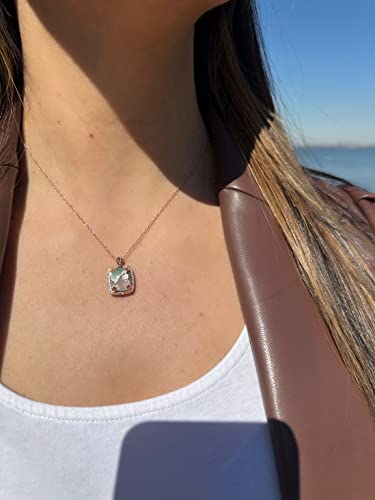 LE VIAN 4 5/8 Carat Cushion Shape Green Aquaprase Rectangle Halo Pendant Necklace for Women I 14k Rose Gold Plated Sterling Silver Necklace I 18 Inch Chain w Lobster Claw I 1/4 Carat Topaz and Quartz4