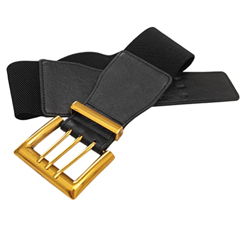 3 Rows Womens Elastic Leather Waist Belt for Dress Wide Stretchy Straps Gold Buckle3