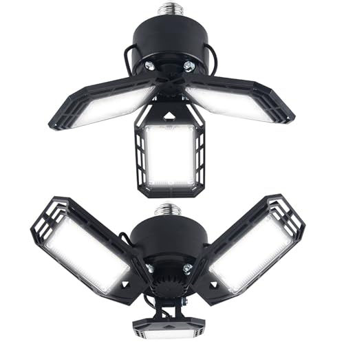 Syglawnd Luces De Garaje Led De Techo, Luces De Techo De Garaje LED 2 Piezas En Forma De Abanico 3 Paneles Luz Ajustable De 90 ° E26/E27 6500K Disipación De Calor Rápida Luminaria Multiusos