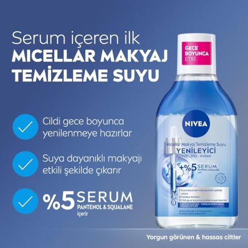 NIVEA Micellar Yenileyici Makyaj Temizleme Suyu 400 ml,Suya Dayanıklı Makyajı Çıkarır,Ovalaa Gerektirmez, Serum İçerikli,Pantenol - Görsel 4