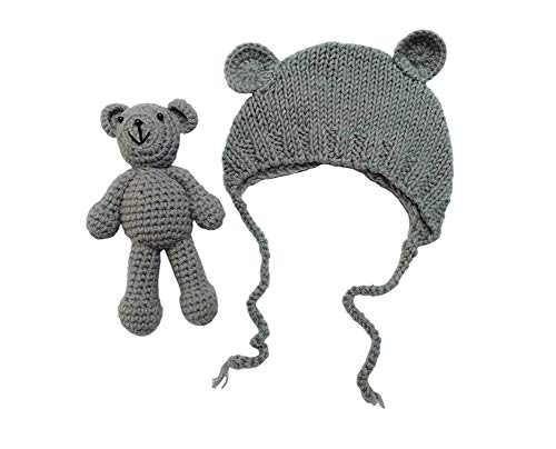Lppgrace Newborn Baby Girls Boys Bear Hat Beanie With Bear Dolls Photography Accessories (Gray) #TOP3