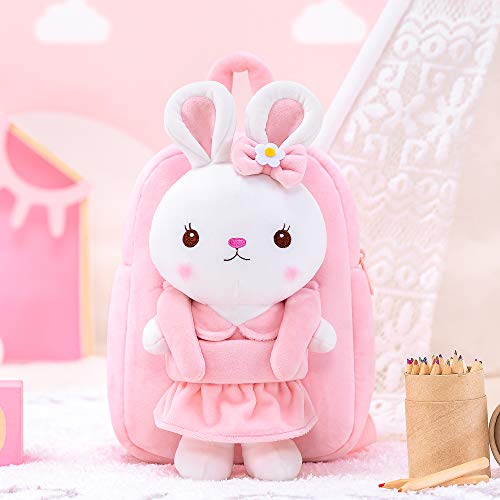 Image of Gloveleya Kids Backpack Toddler Backpacks with Stuffed Bunny Toy Pink 9''