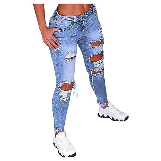 QLXDSD Dam Jeans Byxor Slim Fit Jeans Rippade hål Ankel Jeans Byxor Boyfriend Jeans Dam Ripped Destroyed jeans jeans (Color : Blue, Size : 3XL)