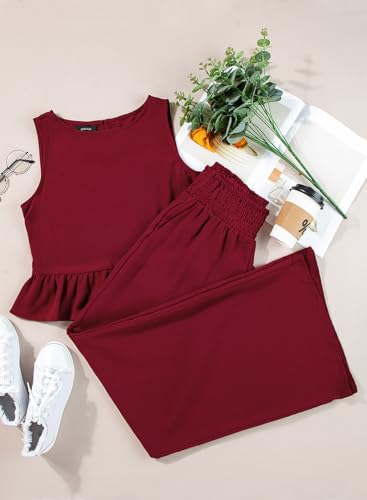 Image of Dokotoo Womens 2 Piece Outfits Tank Tops Elastic Waist Wide Leg Pants Sets | Sleeveless,Wide Leg,Loungewear Set,Cruise Travel Outfits,Beach Vacation Clothes,With Pocket