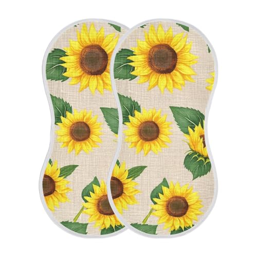 Muslin Burp Cloth for Baby 2PCS Vivid Sunflowers Yellow Super Absorbent Burping Cloths, Bibs for Newborn Boys Girls