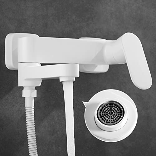 Robinet de bain avec douchette à main mitigeur mural blanc en laiton - 2
