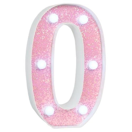 Image of Pink Glitter Marquee Light Up Numbers, LED Number Lights Battery Operated for Girls 10th 20th Pink Birthday Party Table Decorations, Wall Decor for Girl Bedroom, Number 0 Sign Cool White Lights
