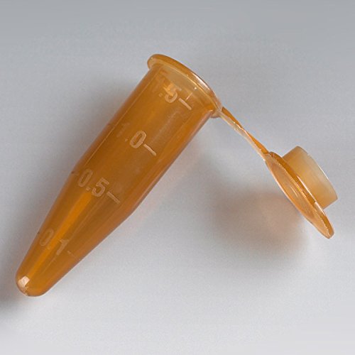 Globe Scientific 111553A Polypropylene Graduated Microcentrifuge Tube with Flat Top Cap, 1.5ml Capacity, Amber (Pack of 1000)