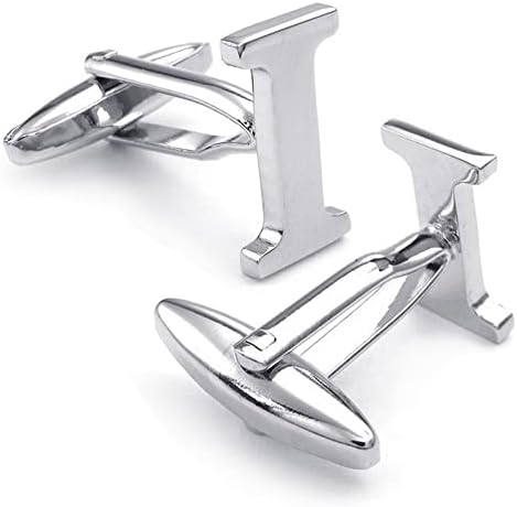 HONEY BEAR Mens Initial Alphabet Letter Silver White Steel Wedding Formal Business Cufflinks