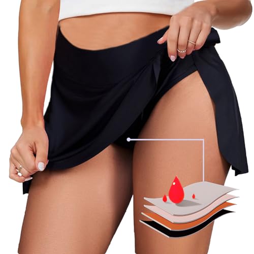 BIOECEUA Jupe menstruelle pour femmes, 4 plis, étanche, protection de l'intimité, short de bain menstruel pour filles et adolescentes, super absorbant, séchage rapide pour la plage et la piscine, Noir